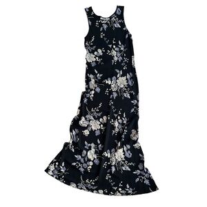 Vintage 90s NOC Love Navy Blue Floral Maxi Dress Small Romantic Grunge Fairycore